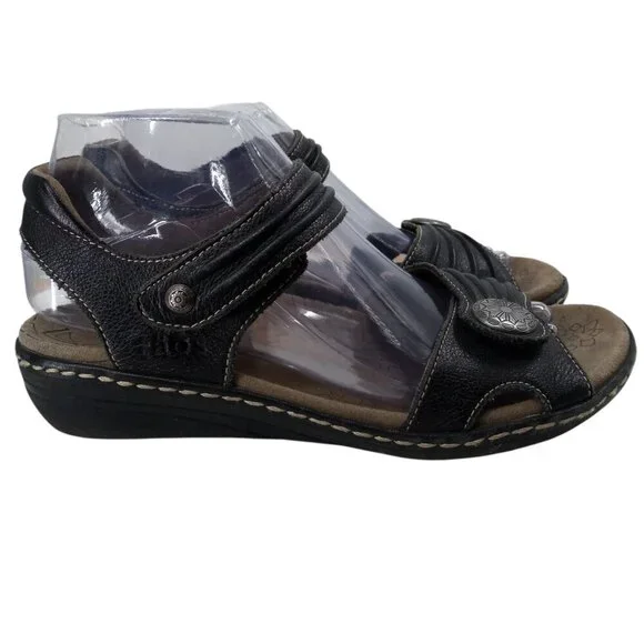 Taos Escape Black Leather Wedge Comfort Sandals Size 40 US 9-9.5 Adjustable - Picture 12 of 14